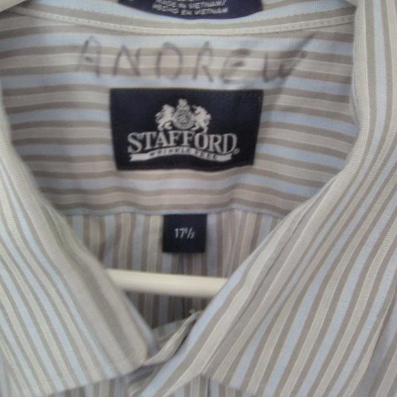 Stafford Men's Short Sleeve Shirt Color Blue / Stripe Size 17 1/2" - Picture 3 of 5
